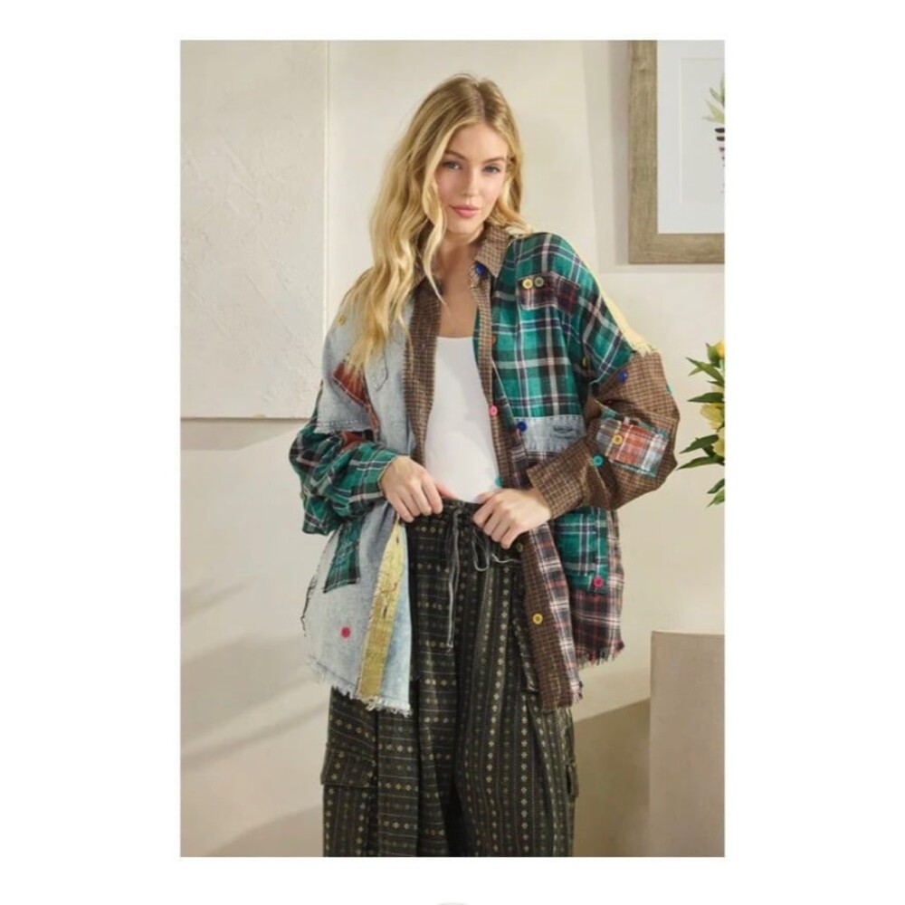 Oli & Hali top Oli and Hali button down shirt shacket boho womens size large NEW - Picture 1 of 10